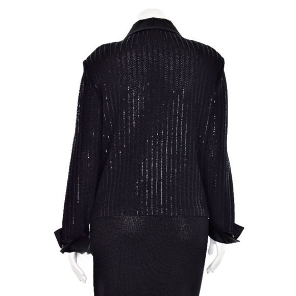 ST. JOHN COLLECTION Evening Paillette Striped Jacket Sz 6 Black - Picture 4 of 10